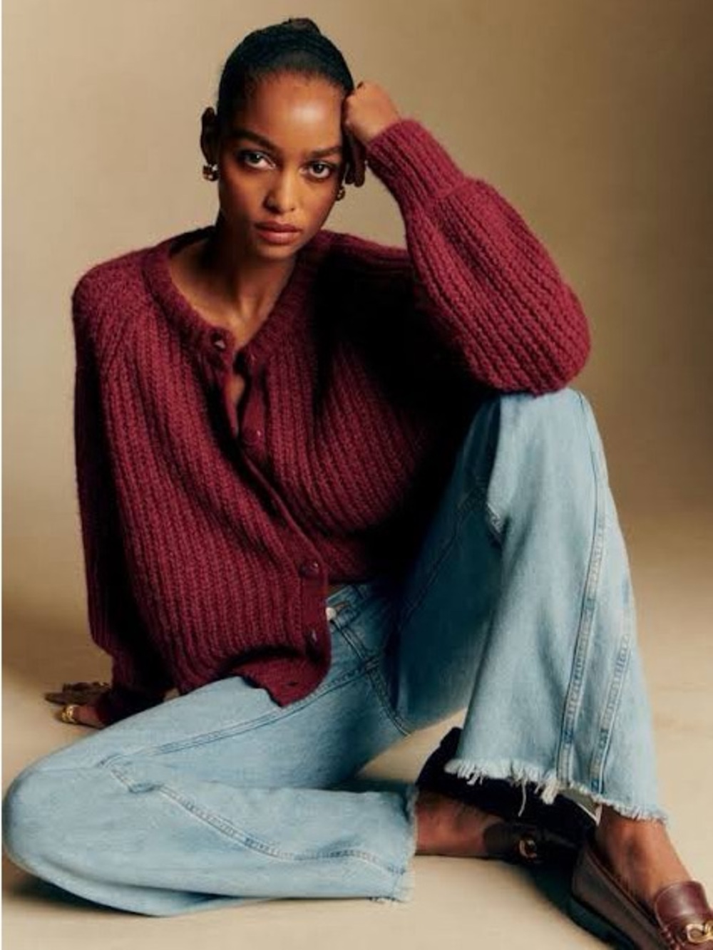 Sézane Emile Burgundy Alpaca Wool Chunky Cardigan XS - Picture 7 of 7
